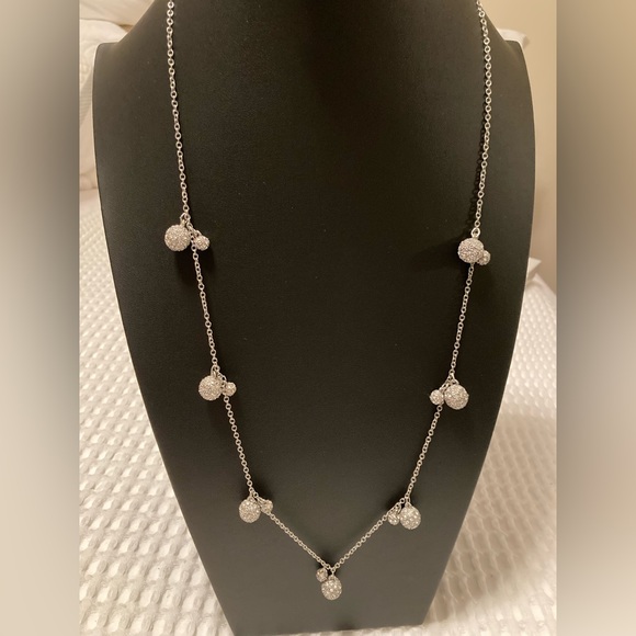 Fashion Silver Tone Necklace with attached disco balls on chain. - Picture 1 of 4